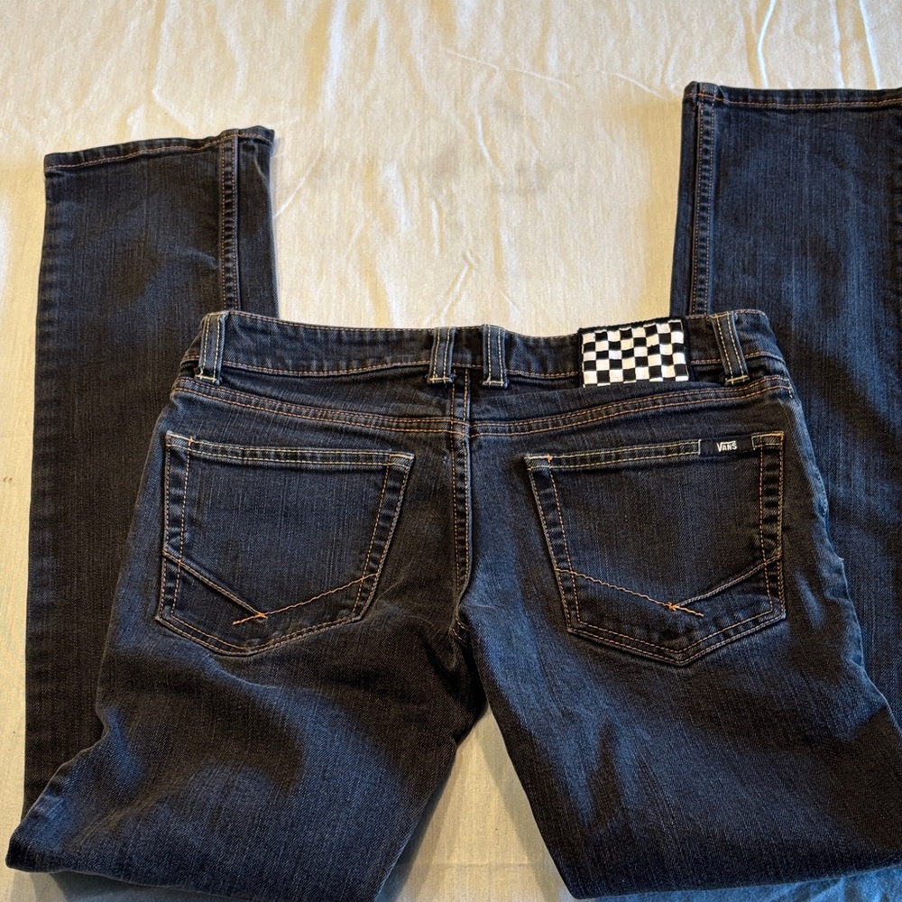 Vans Women’s Dark Denim Skinny Jeans with Checkerboard Waist Patch , $20